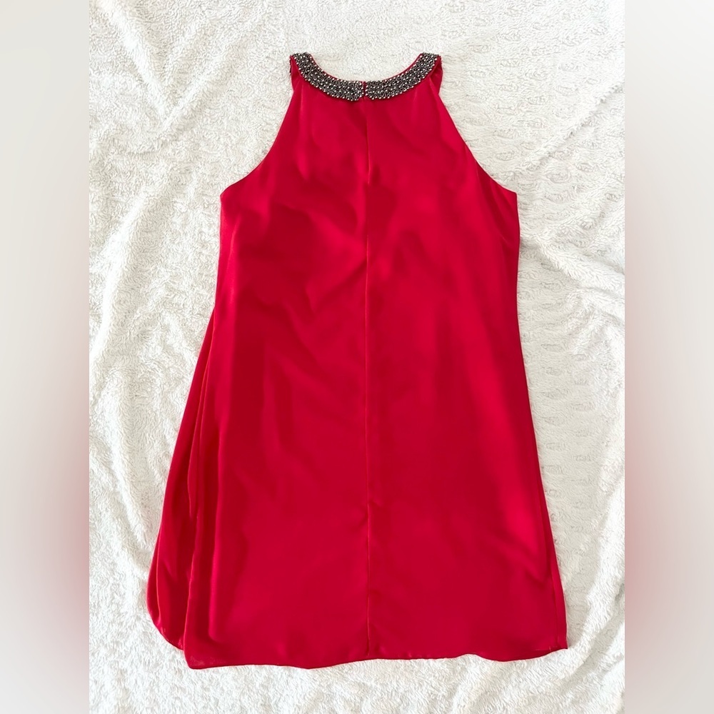 Joseph Ribkoff Red Flowy Dress with High Neckline Jewelry Collar Size Medium - Picture 5 of 5